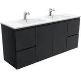 Fienza 1500mm Dolce Fingerpull Double Bowl Wall Hung Vanity - Satin Black